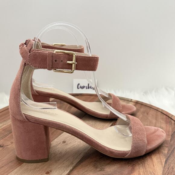 Cole Haan Sandals Womens Size 7.5 B Pink Suede Block Heel Ankle Strap Zip W10264 - Picture 1 of 16
